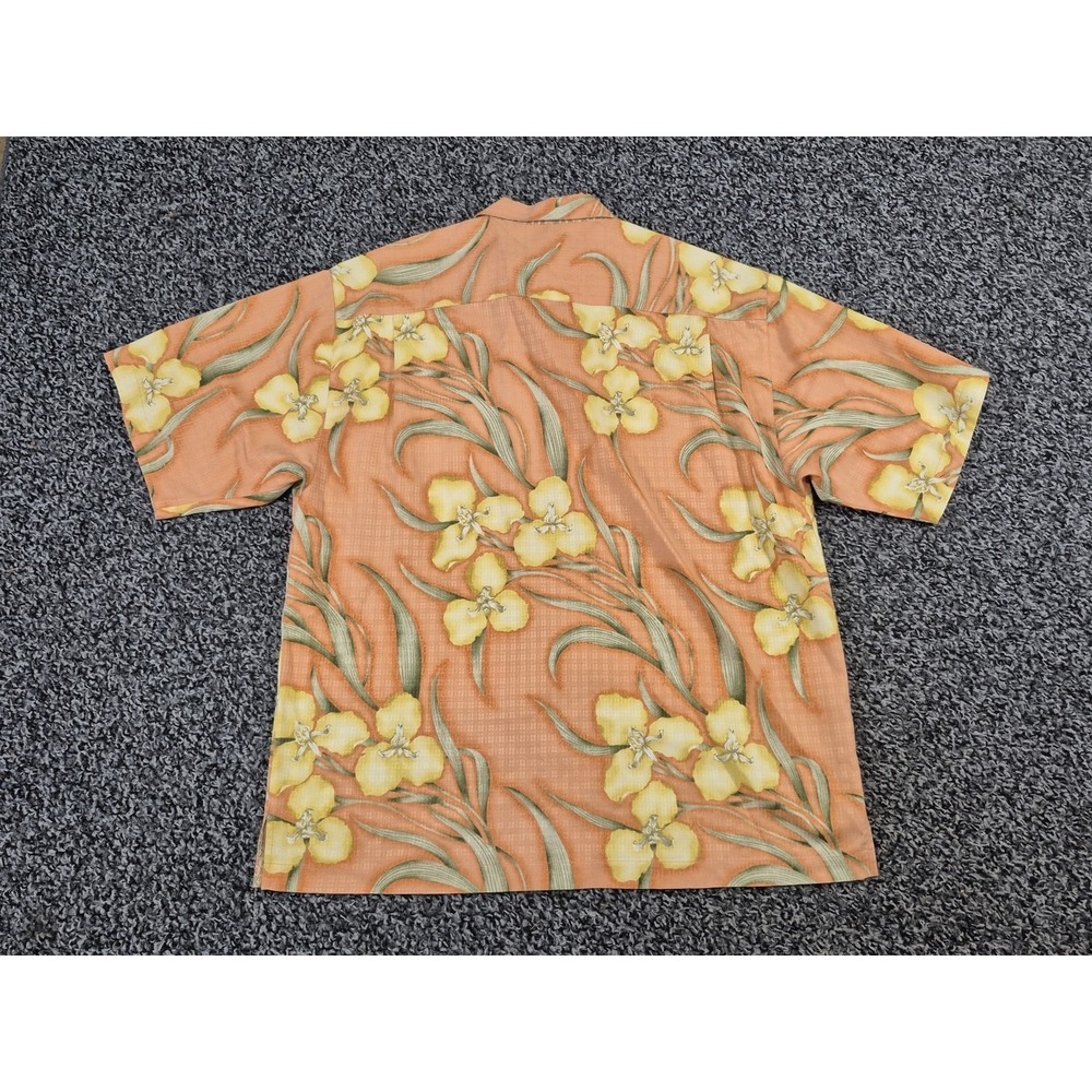 Tommy Bahama Hawaiian Shirt Men's L Silk Orange Tropical Print Camp Loop Collar - Picture 6 of 6
